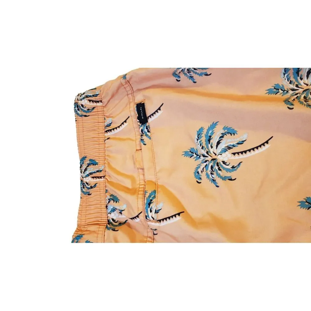 Rip Curl LayDays Swim Trunks‎ Size Medium Elastic Waistband Orange Palm Trees